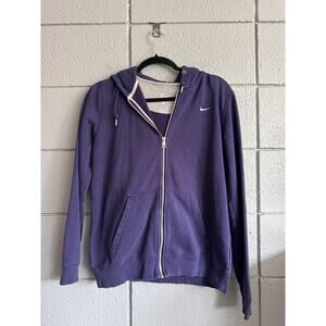 Vintage Women's Y2K Oversized Full Zip Double Lined Nike Hoodie size L in Navy